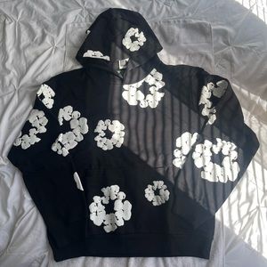 Black Large Denim Tear Cotton Wreath Pull Over hoodie
